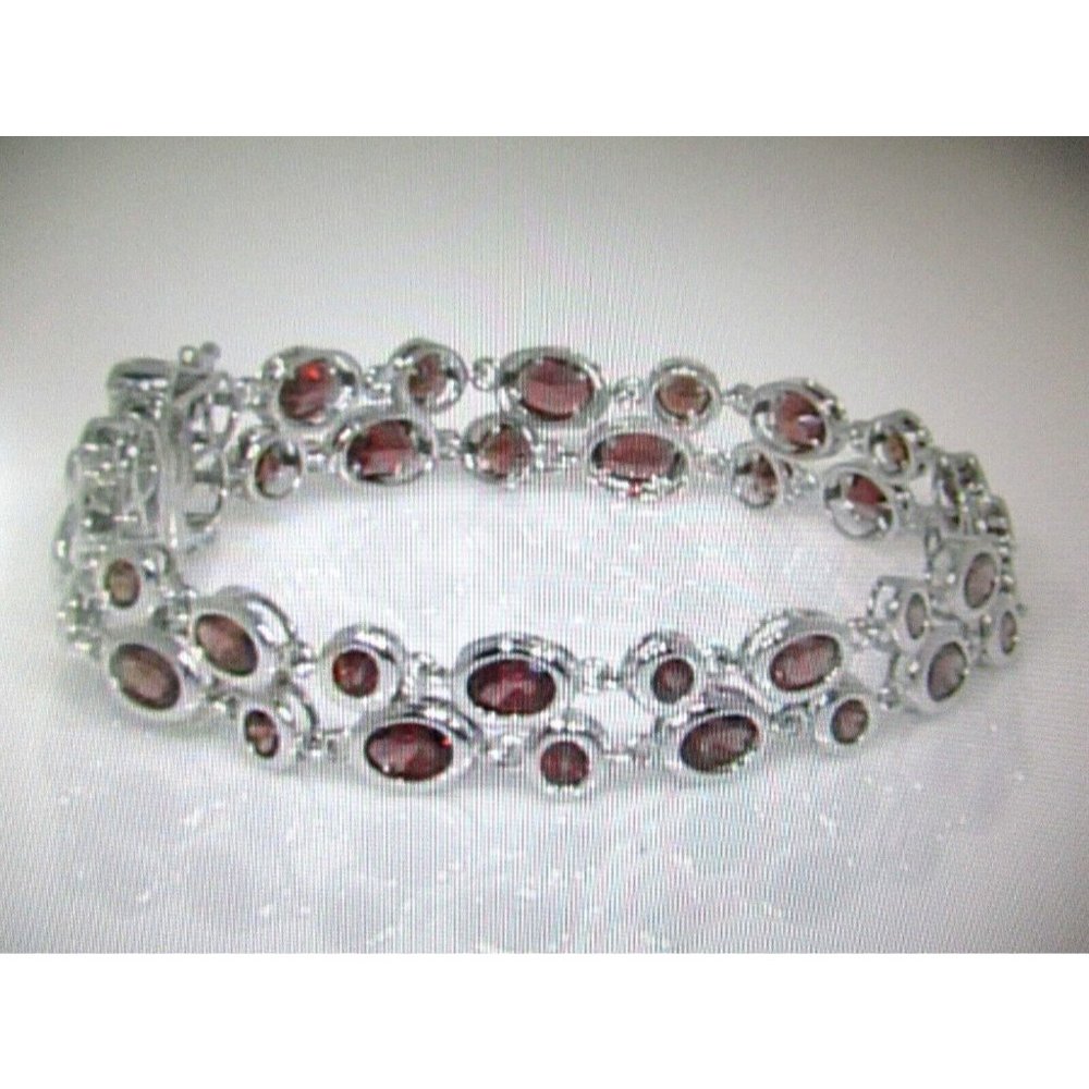 JTV DK Red Garnet Rhodium Over Sterling Silver Tennis Bracelet NWT